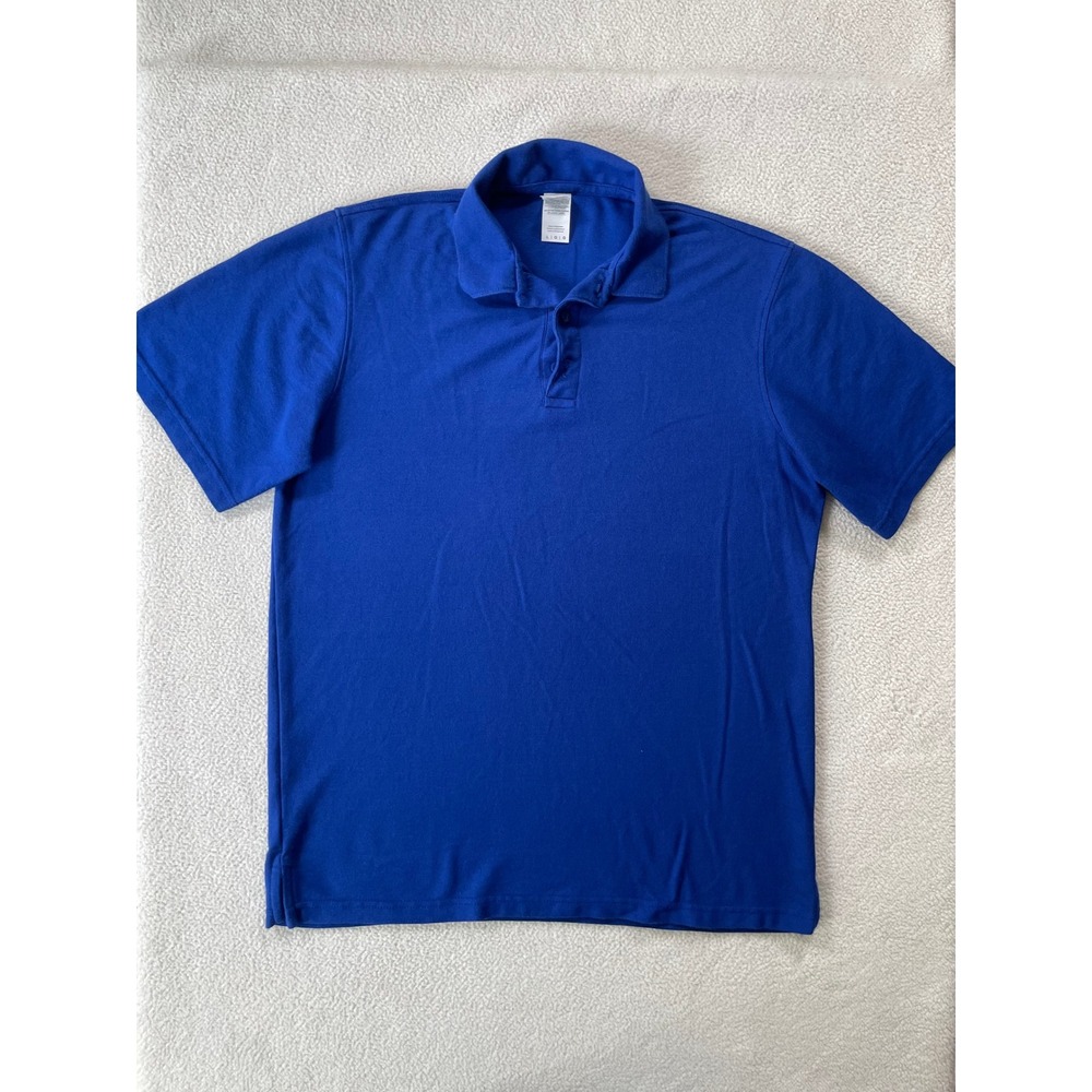 Gildan Mens Large Polo Shirt Blue DryBlend CVC Short Sleeve Pique Knit Mesh Soft